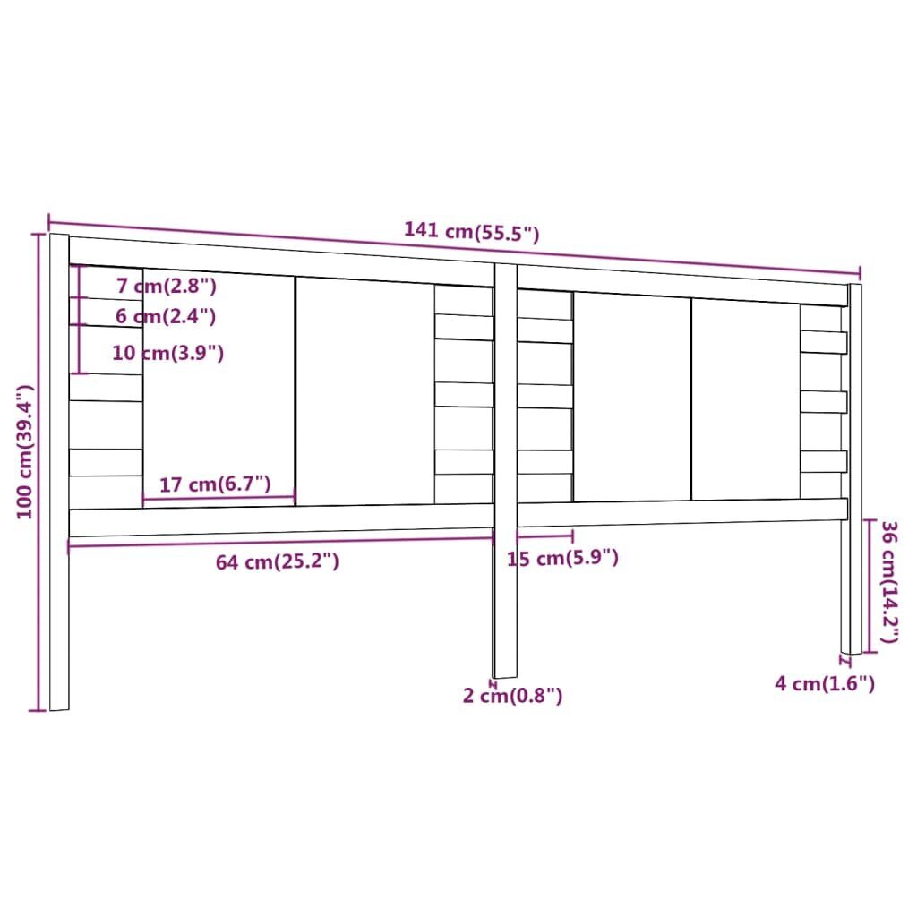 vidaXL voodipeats, valge, 141 x 4 x 100 cm, männipuit hind ja info | Voodid | kaup24.ee