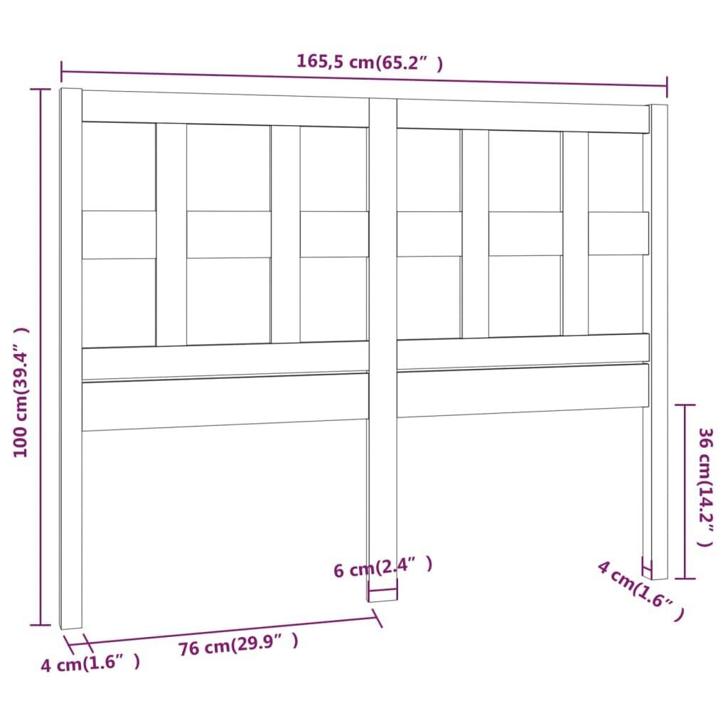 vidaXL voodipeats, meepruun, 165,5x4x100 cm, männipuit цена и информация | Voodid | kaup24.ee