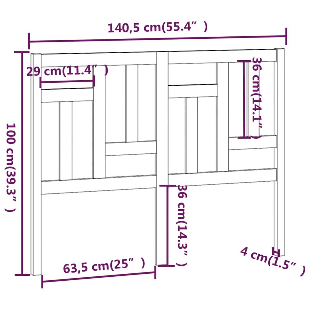 vidaXL voodipeats, valge, 140,5x4x100 cm, männipuit hind ja info | Voodid | kaup24.ee