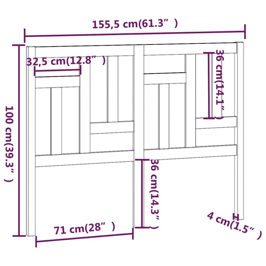 vidaXL voodipeats, hall, 155,5 x 4 x 100 cm, männipuit hind ja info | Voodid | kaup24.ee