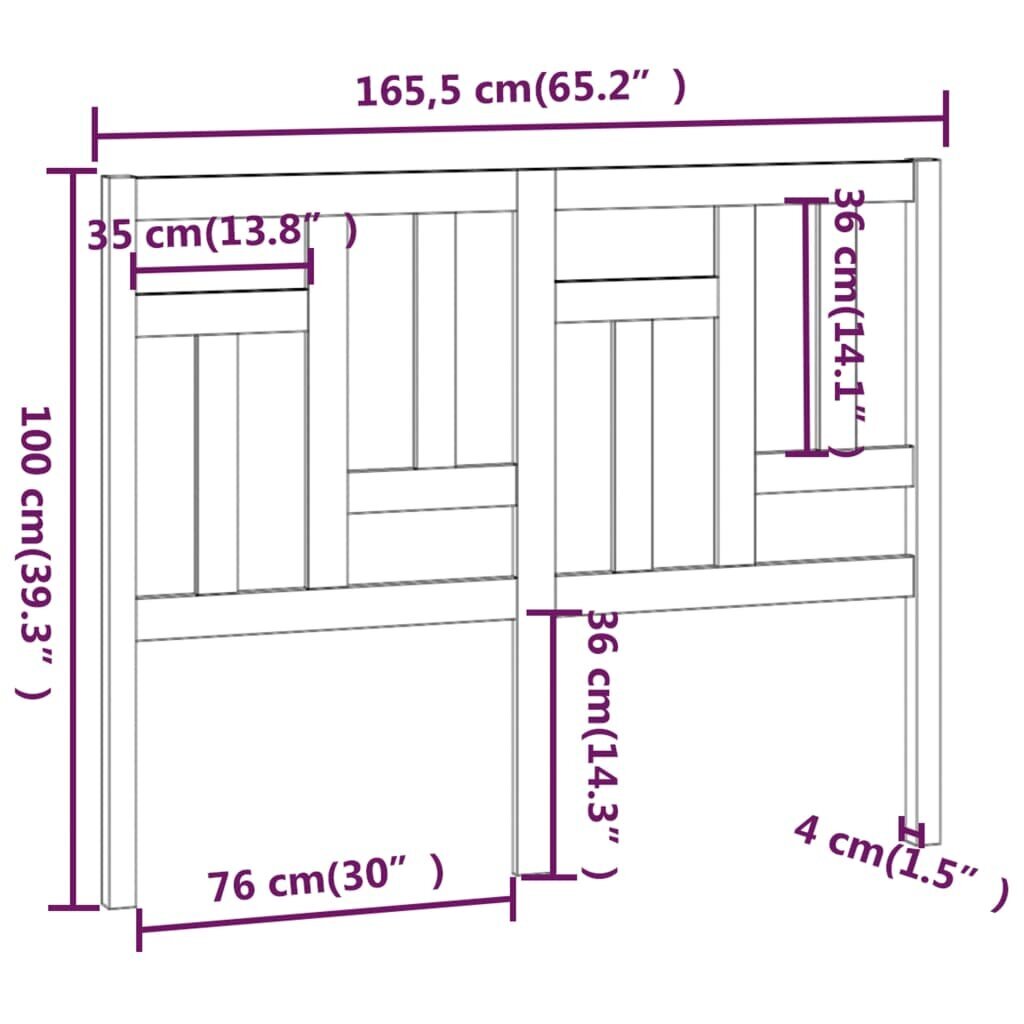 vidaXL voodipeats, hall, 165,5 x 4 x 100 cm, männipuit цена и информация | Voodid | kaup24.ee