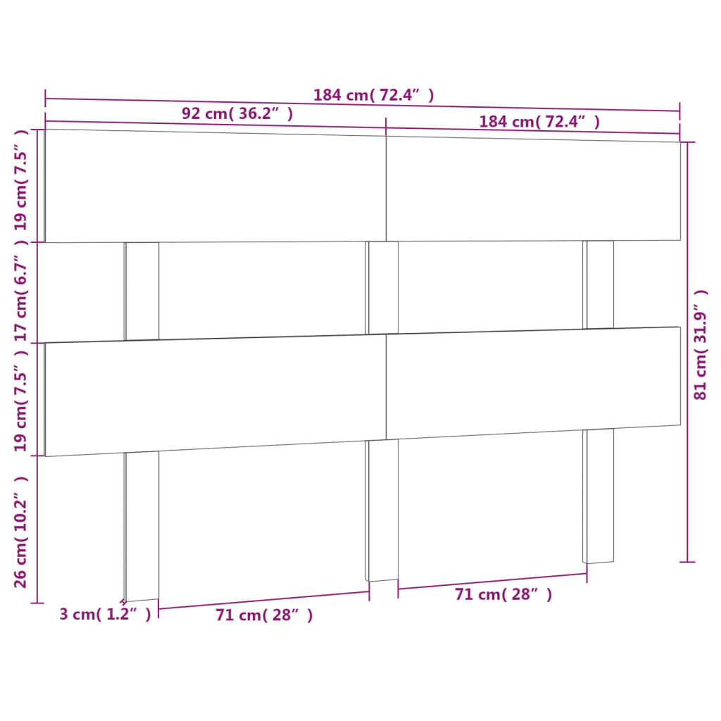 vidaXL voodipeats, valge, 184x3x81 cm, männipuit hind ja info | Voodid | kaup24.ee