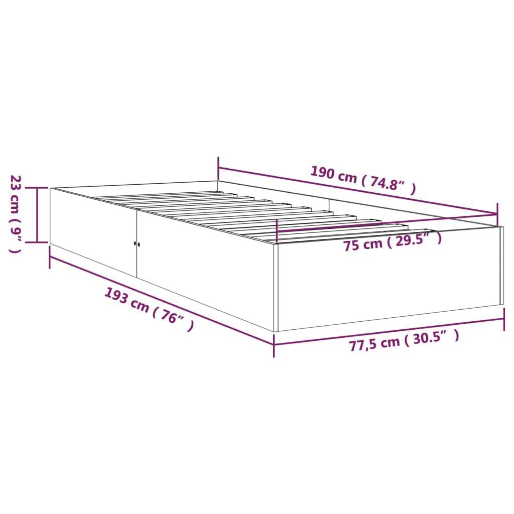 vidaXL voodiraam, hall, männipuit, 75 x 190 cm hind ja info | Voodid | kaup24.ee