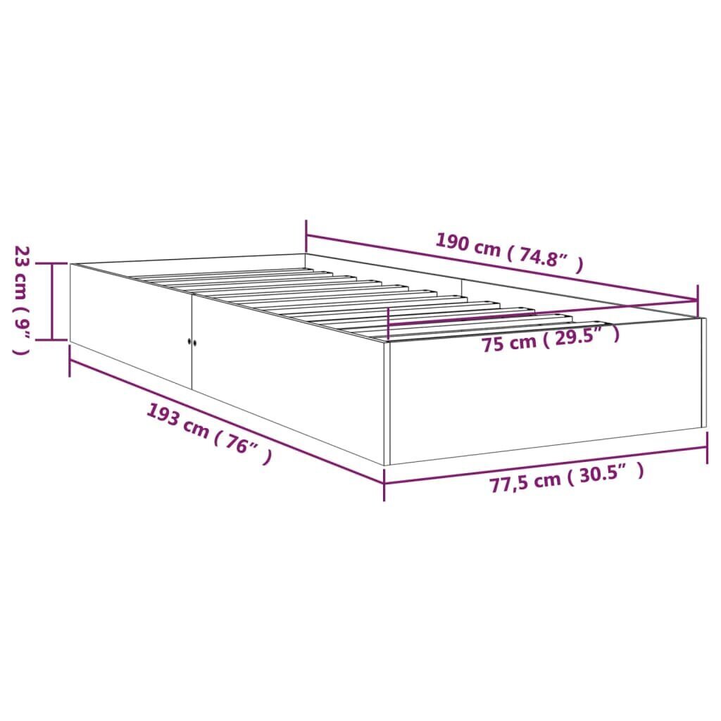 vidaXL voodiraam, must, männipuit, 75 x 190 cm цена и информация | Voodid | kaup24.ee