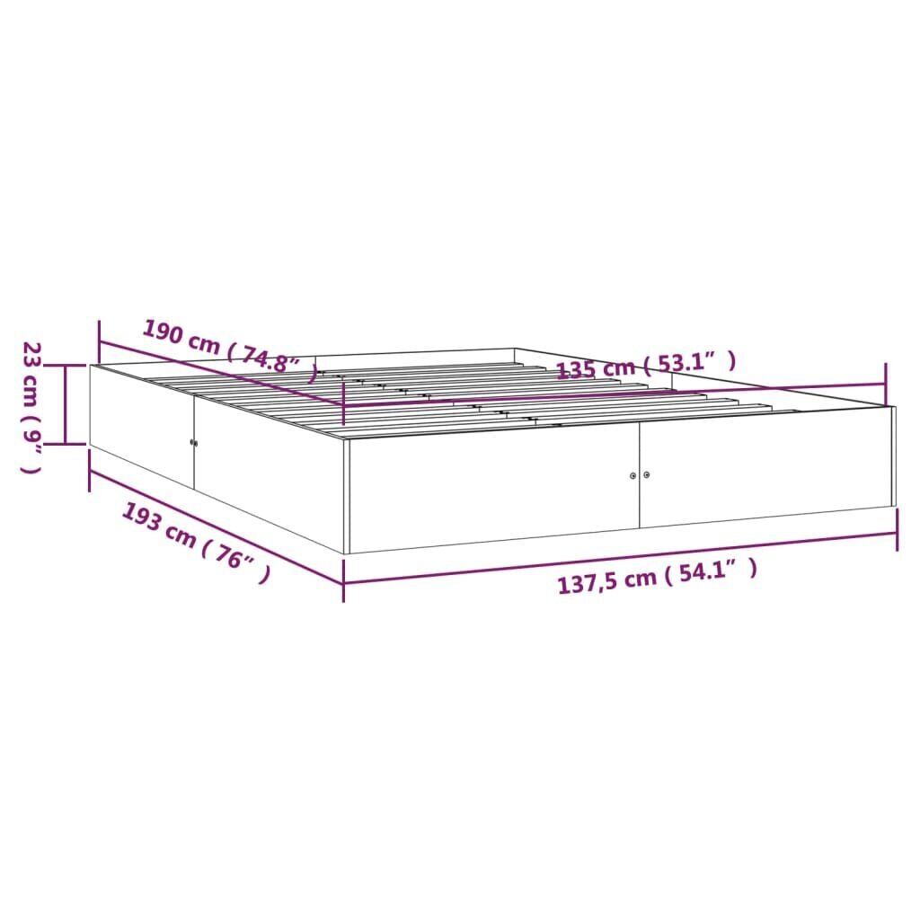 vidaXL voodiraam, hall, männipuit, 135 x 190 cm hind ja info | Voodid | kaup24.ee