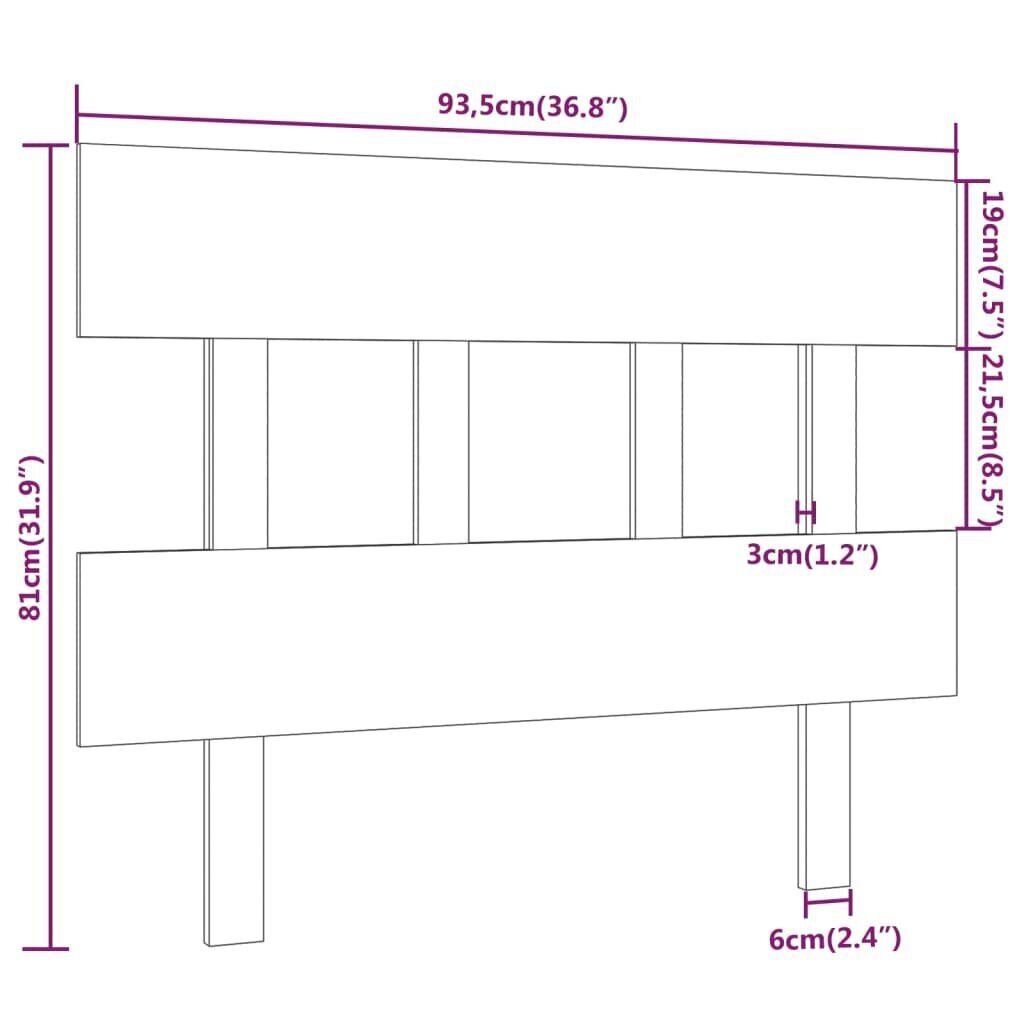 vidaXL voodipeats, valge, 93,5x3x81 cm, männipuit hind ja info | Voodid | kaup24.ee