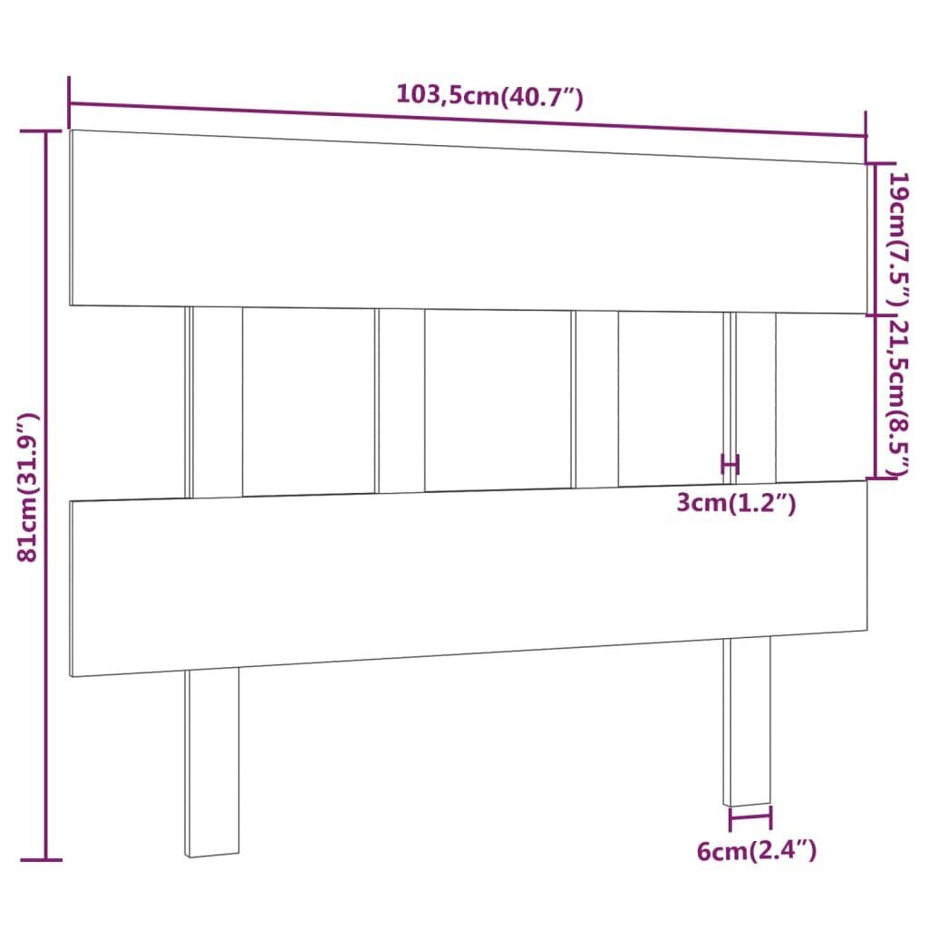 vidaXL voodipeats, valge, 103,5x3x81 cm, männipuit hind ja info | Voodid | kaup24.ee