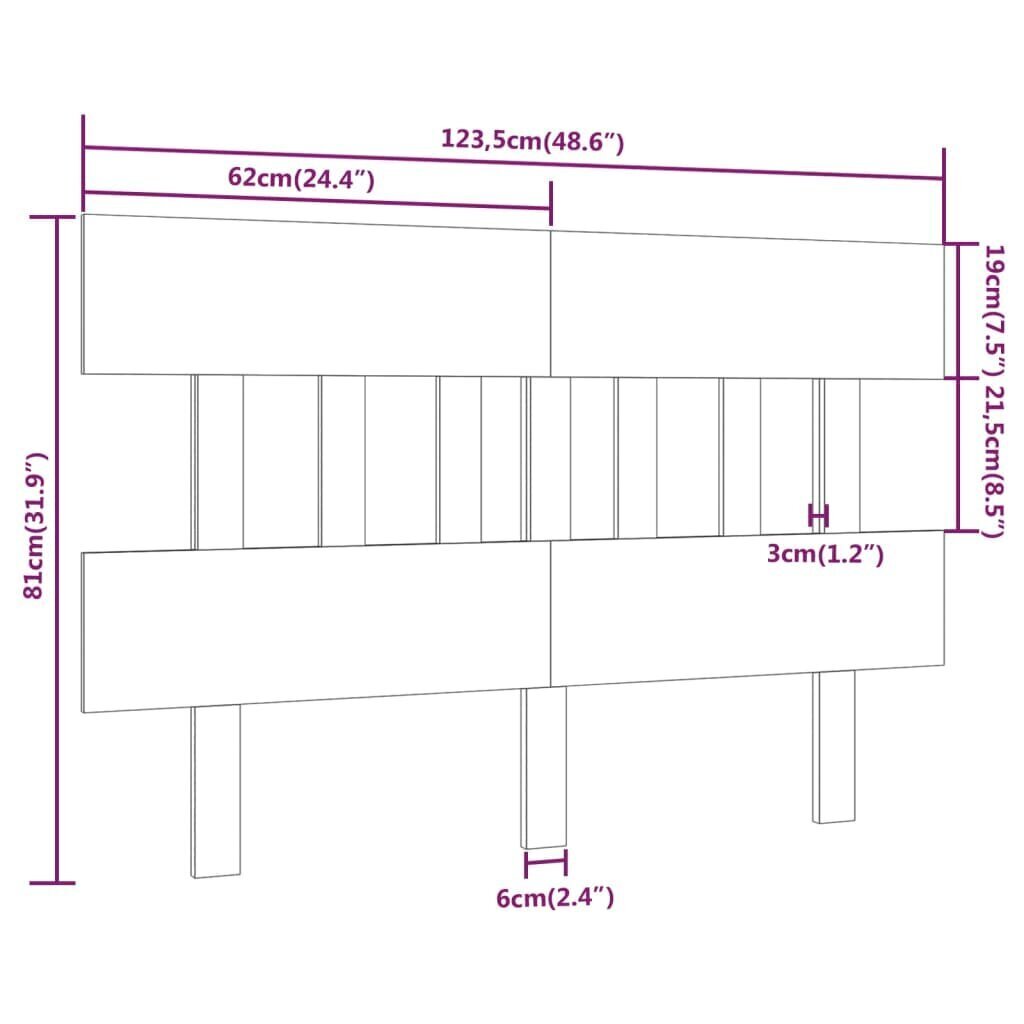 vidaXL voodipeats, hall, 123,5x3x81 cm, männipuit цена и информация | Voodid | kaup24.ee