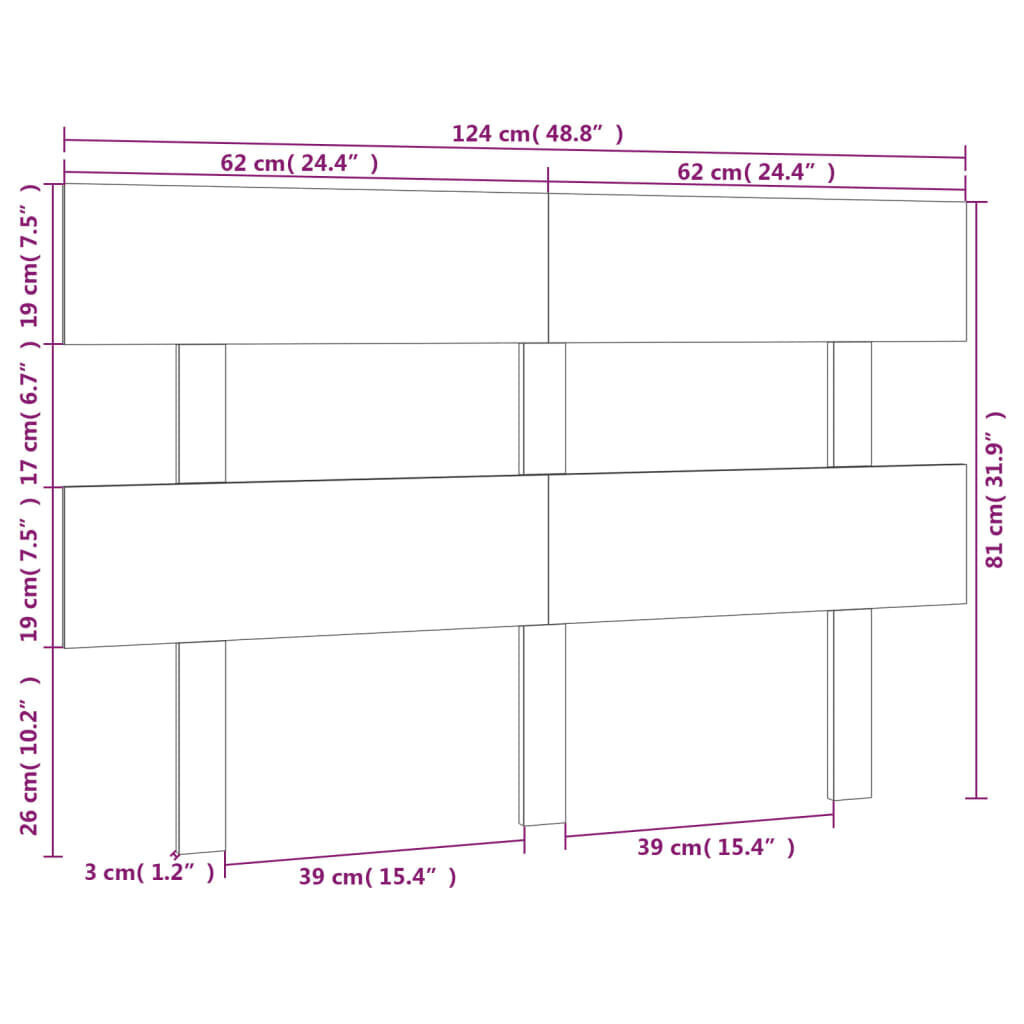 vidaXL voodipeats, must, 124x3x81 cm, männipuit hind ja info | Voodid | kaup24.ee