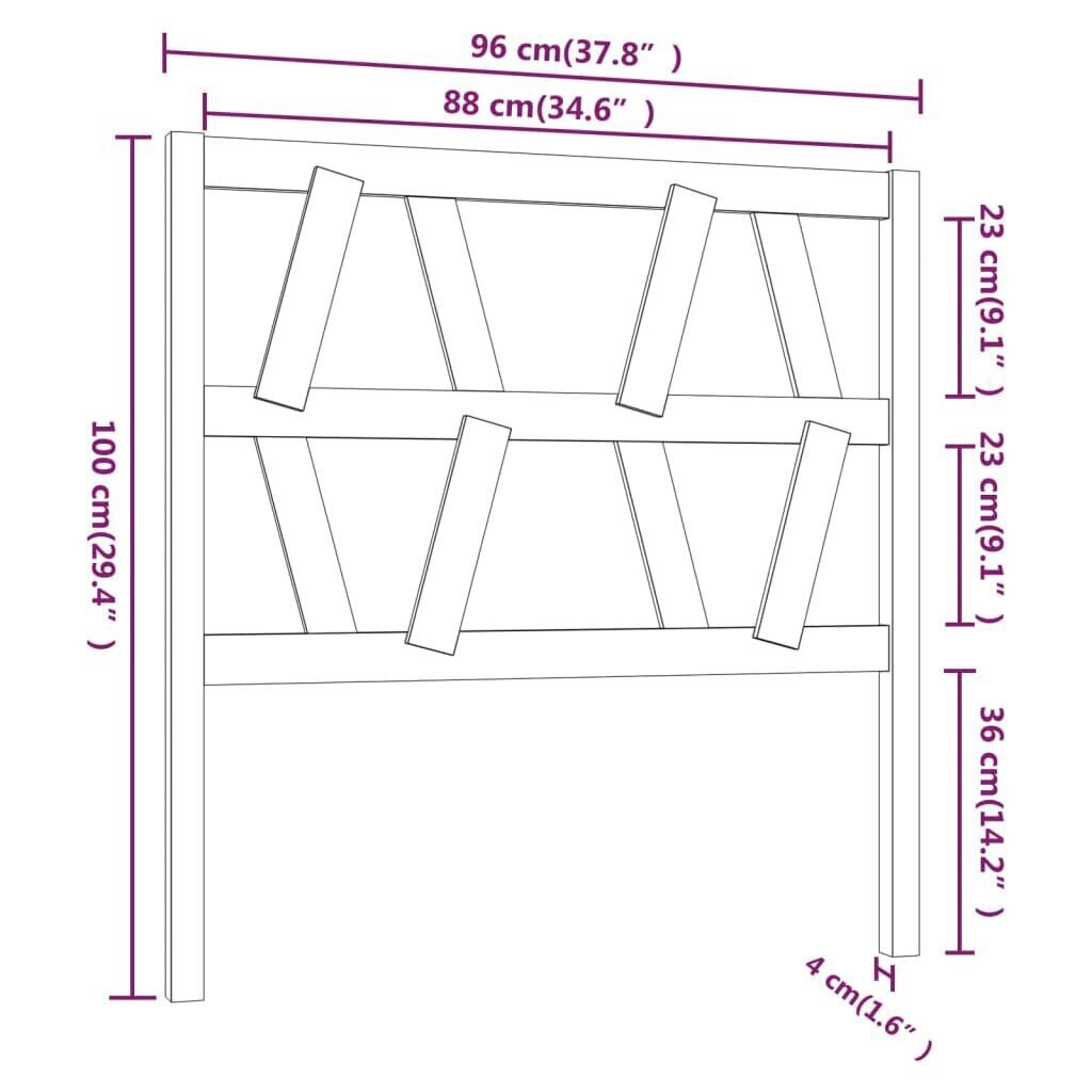 vidaXL voodipeats, valge, 96 x 4 x 100 cm, männipuit цена и информация | Voodid | kaup24.ee