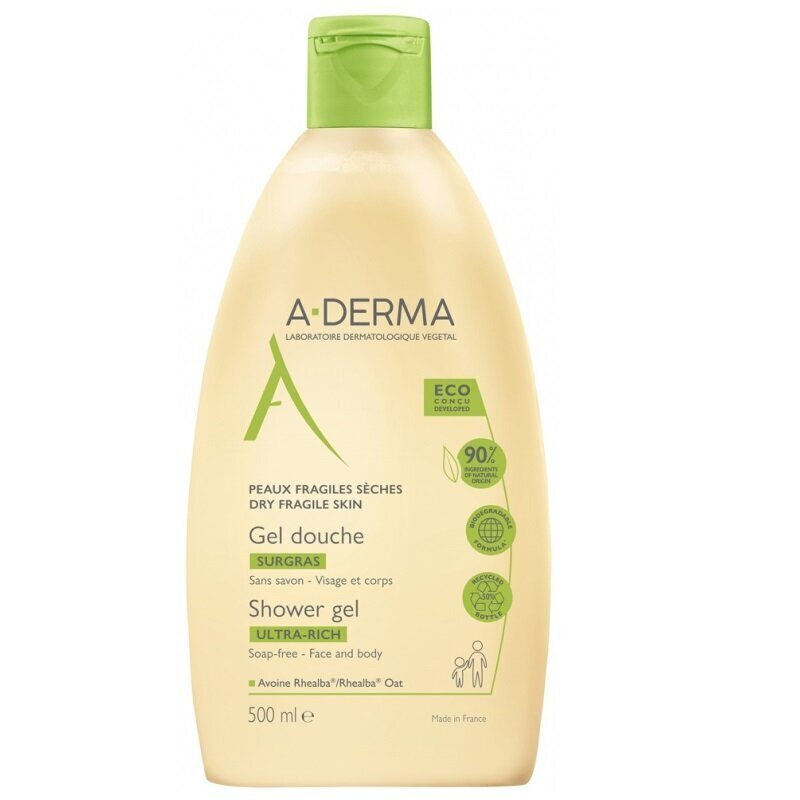 Niisutav ja toitev dušigeel A-Derma Ultra-Rich Shower Gel, 500ml цена и информация | Dušigeelid, õlid | kaup24.ee