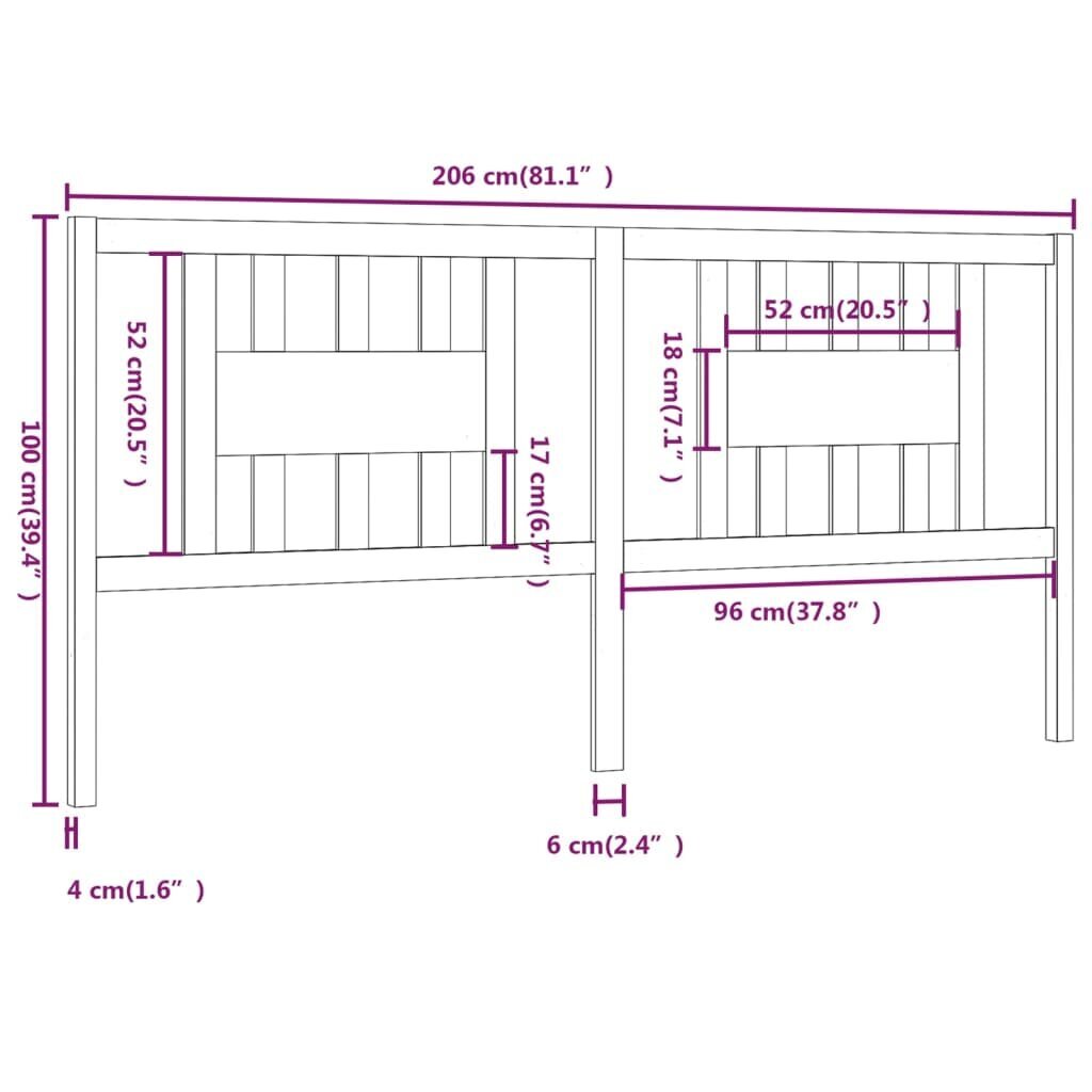 vidaXL voodipeats, valge, 206 x 4 x 100 cm, männipuit hind ja info | Voodid | kaup24.ee