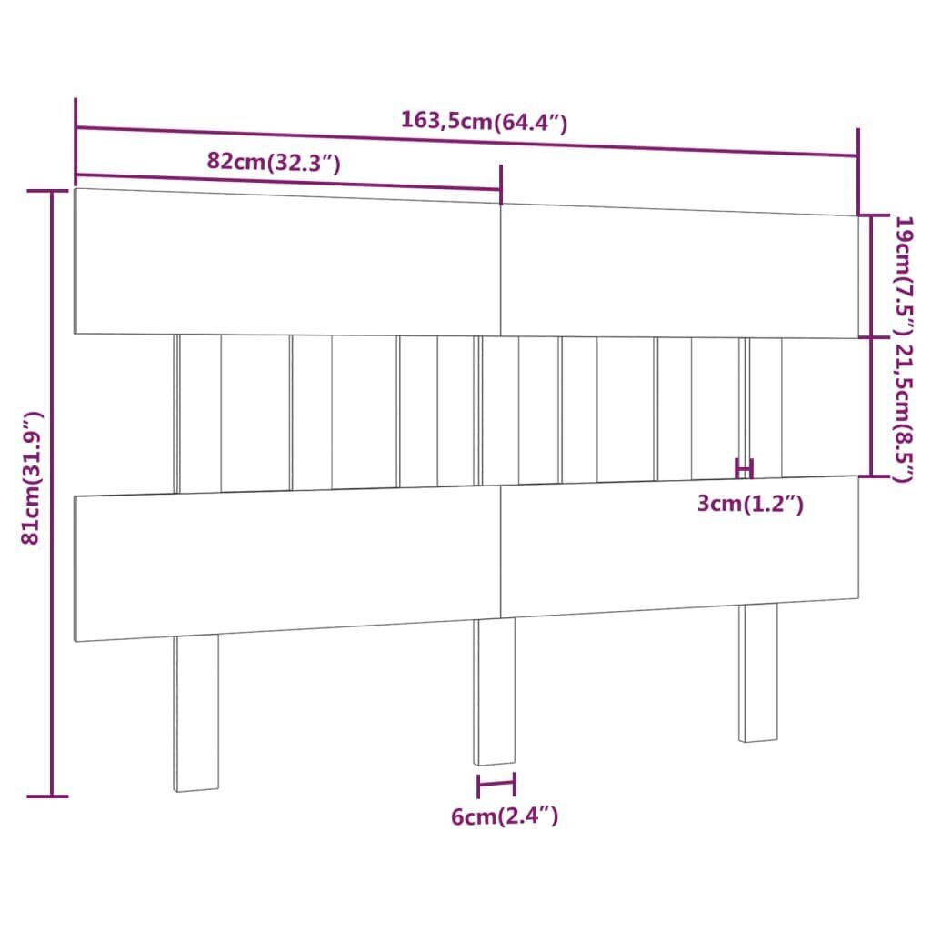 vidaXL voodipeats, valge, 163,5x3x81 cm, männipuit hind ja info | Voodid | kaup24.ee