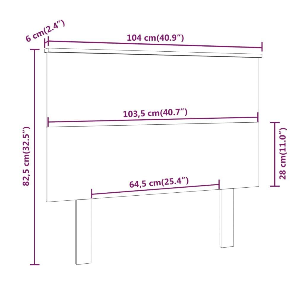 vidaXL voodipeats, hall, 104x6x82,5 cm, männipuit цена и информация | Voodid | kaup24.ee