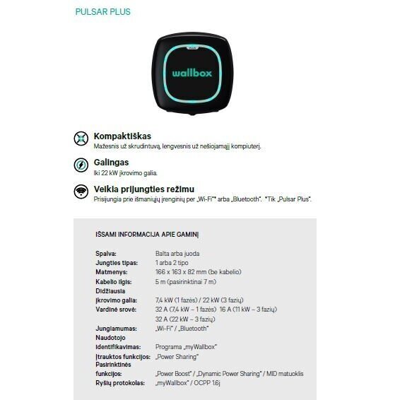 Laadimisjaam Wallbox Pulsar Plus 11kW hind ja info | Elektriautode laadimisjaamad | kaup24.ee