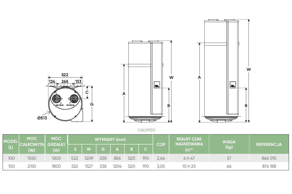 Rippsoojuspump, veeboiler Atlantic Calypso, 150L hind ja info | Boilerid | kaup24.ee