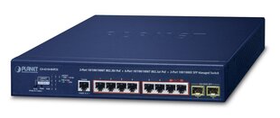 PLANET IPv6/IPv4, 2-Port Managed L2/L4 Gigabit Ethernet (10/100/1000) Power over Ethernet (PoE) 1U Blue цена и информация | Коммутаторы (Switch) | kaup24.ee