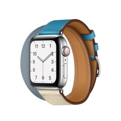 Double Tour Кожаный ремешок для Apple Watch — Bleu Lin/Craie/Bleu du Nord 38/40/41мм цена и информация | Аксессуары для смарт-часов и браслетов | kaup24.ee