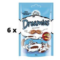 Maiused kassidele DREAMIES, lõhega, 60 g x 6 tk. pakett цена и информация | Лакомства для котов | kaup24.ee