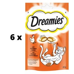 Maiused kassidele DREAMIES, kanaga, 60 g x 6 tk. pakett hind ja info | Maiustused kassidele | kaup24.ee