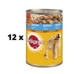 Консервированный корм для собак Pedigree Junior с курицей, упаковка 12 шт. по 400 г цена и информация | Консервы для собак | kaup24.ee