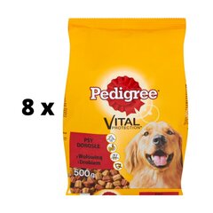 Koera kuivtoit PEDIGREE Adult, veise- ja linnulihaga, 500 g x 8 tk. pakett цена и информация | Сухой корм для собак | kaup24.ee