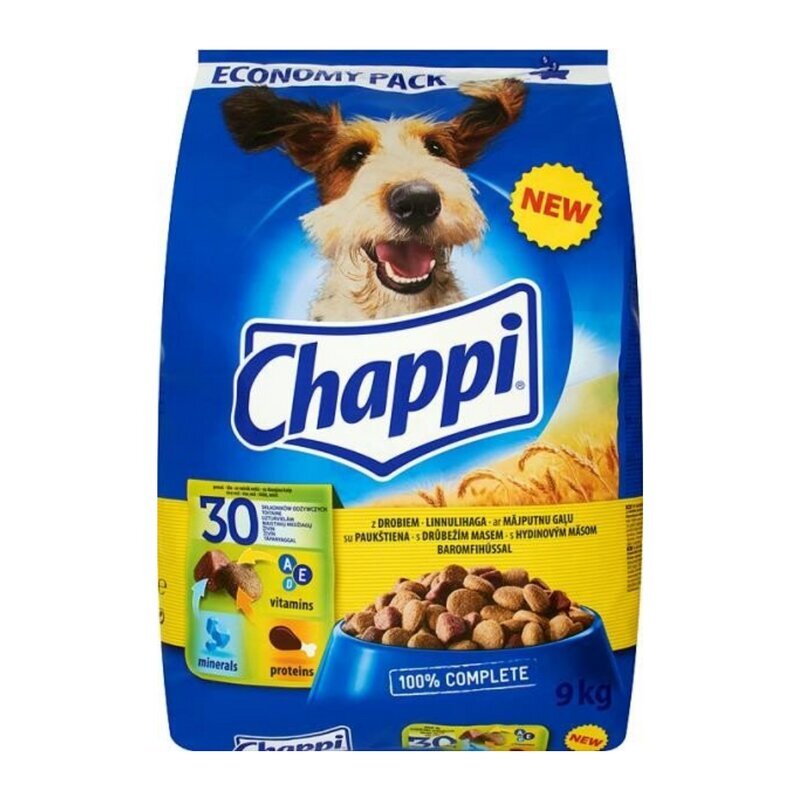 Koerte kuivtoit CHAPPI, veise- ja linnulihaga, 9 kg x 1 tk. pakett цена и информация | Kuivtoit koertele | kaup24.ee