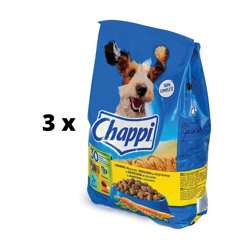 Kuivtoit koertele CHAPPI linnuliha ja juurviljadega, 2,7 kg x 3 tk. pakett цена и информация | Kuivtoit koertele | kaup24.ee