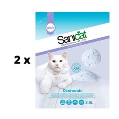 Наполнитель для кошачьего туалета Sanicat Diamonds, изготовленный из силикагеля, упаковка 2 шт. по 3,8 л цена и информация | Наполнители для туалета | kaup24.ee