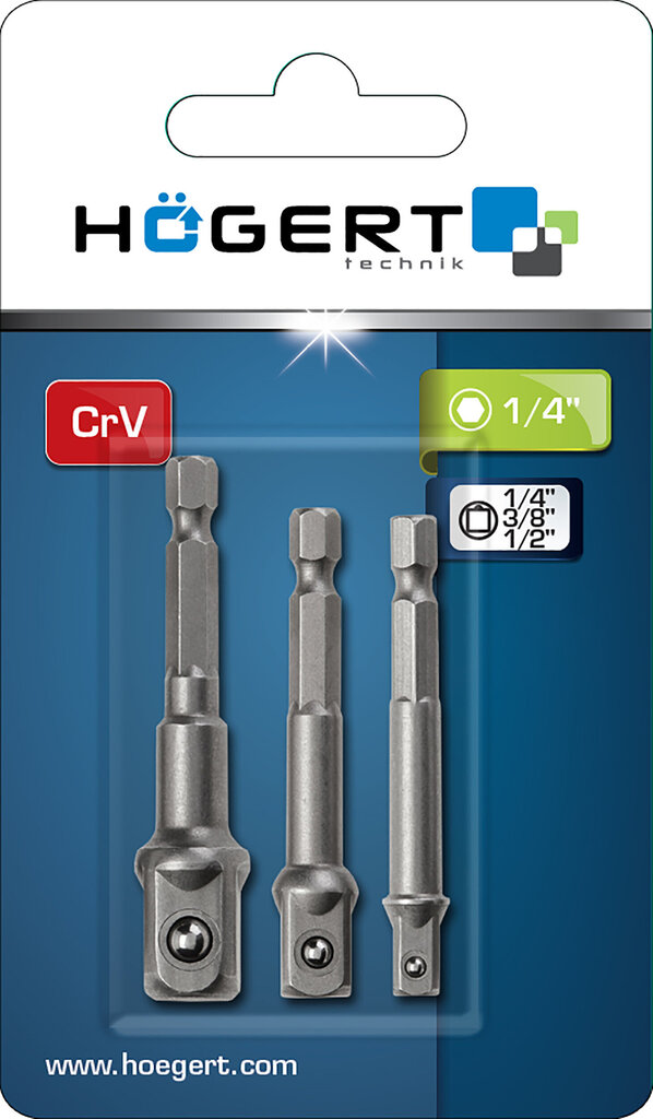 Adapteri komplekt Hogert 1/4"3/8"1/2" Crv - HT1S445 hind ja info | Käsitööriistad | kaup24.ee