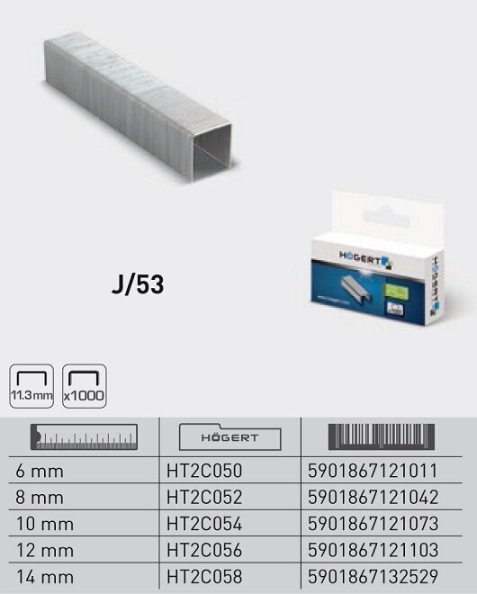 Klambrid Hogert J tüüp, 14 mm, 11,3 mm, 1000 tk - HT2C058 hind ja info | Käsitööriistad | kaup24.ee