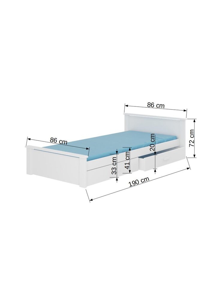 Laste voodi Aldex, 190x90 cm, hall/valge hind ja info | Lastevoodid | kaup24.ee