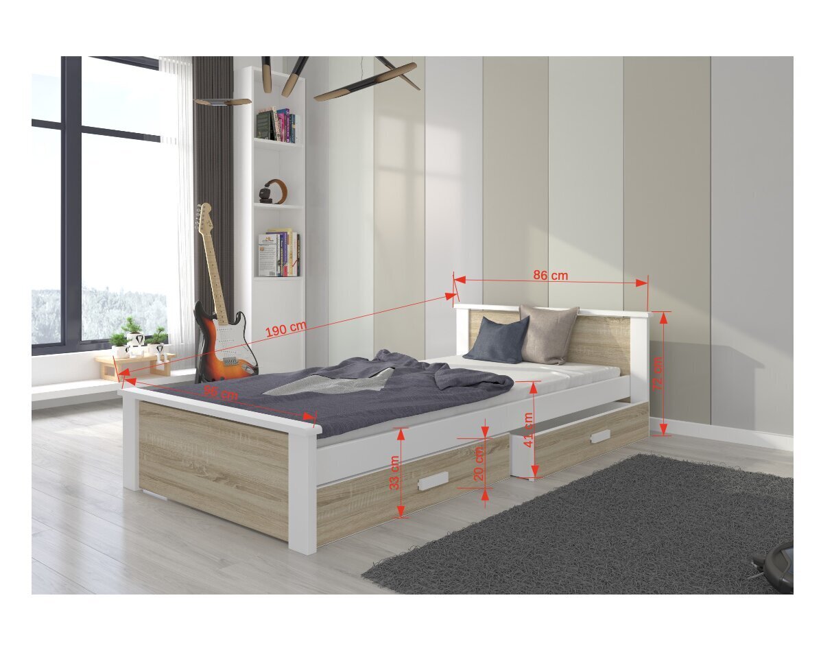 Laste voodi Aldex, 190x90 cm, hall/valge hind ja info | Lastevoodid | kaup24.ee