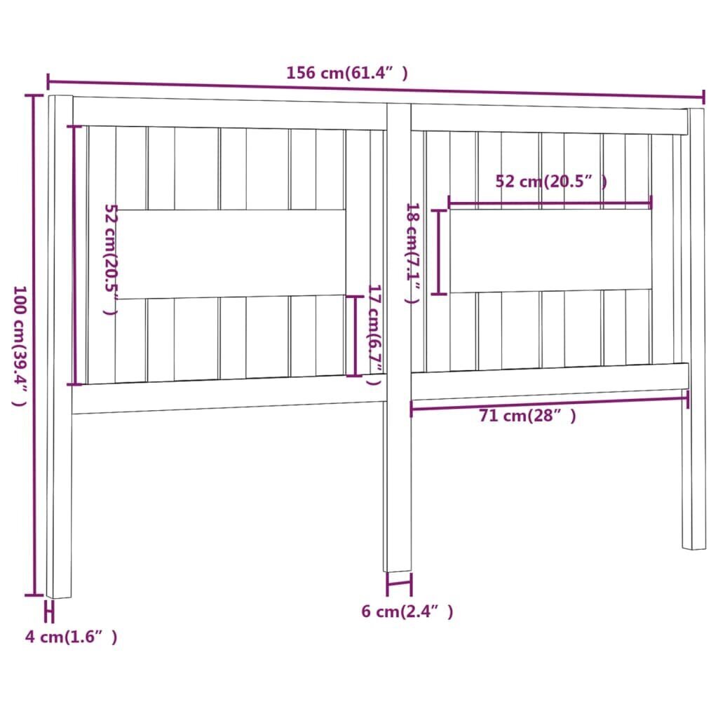 vidaXL voodipeats, meepruun, 156 x 4 x 100 cm, männipuit hind ja info | Voodid | kaup24.ee