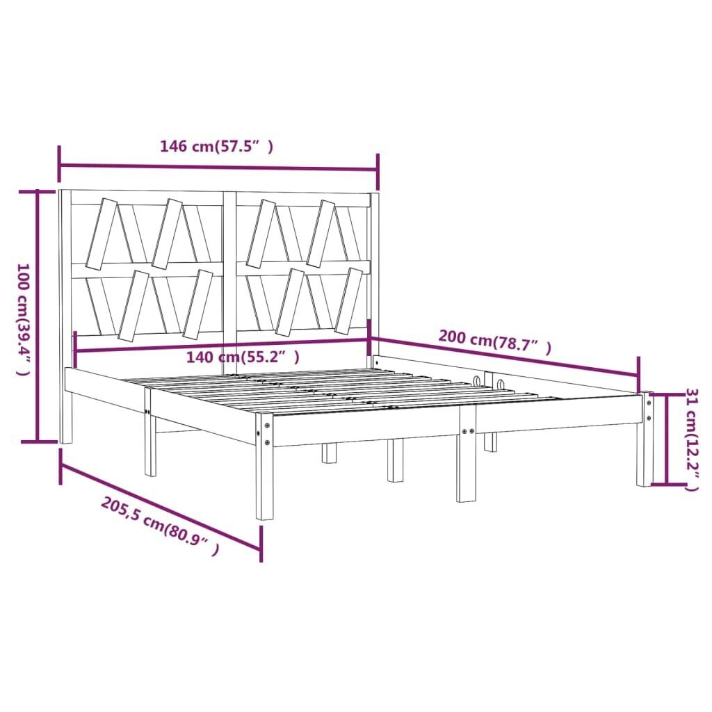 vidaXL voodiraam, valge, täismännipuit, 140 x 200 cm hind ja info | Voodid | kaup24.ee