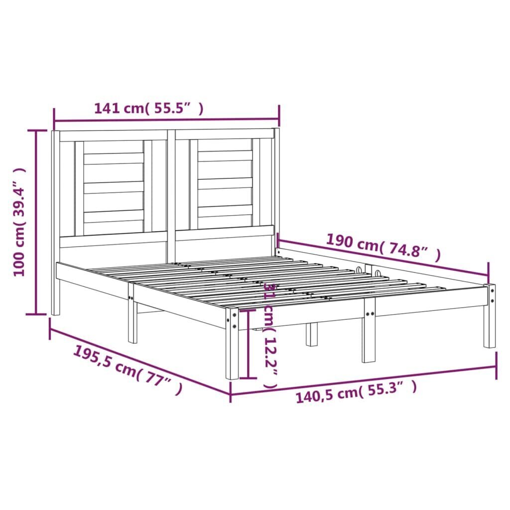 vidaXL voodiraam, valge, täismännipuit, 135 x 190 cm 4FT6 kahekohaline hind ja info | Voodid | kaup24.ee