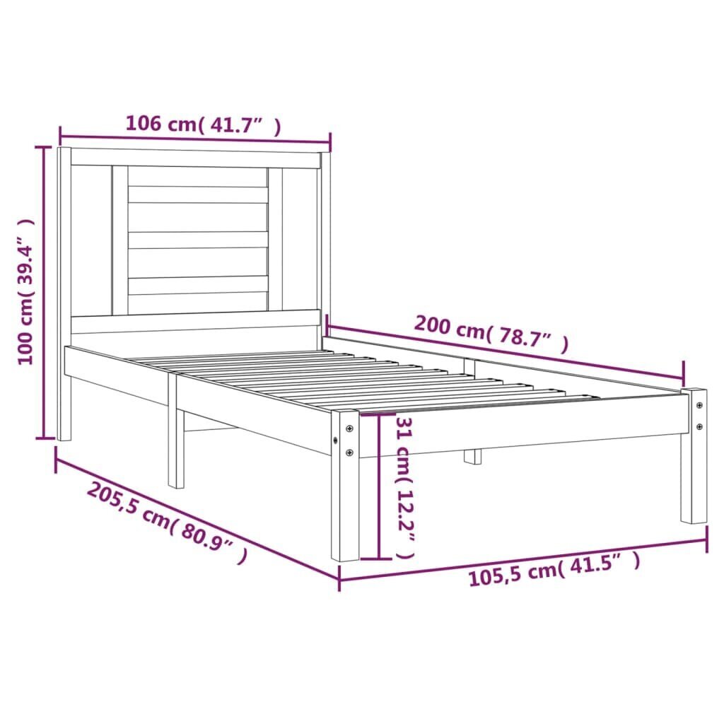 vidaXL voodiraam, must, täismännipuit, 100 x 200 cm hind ja info | Voodid | kaup24.ee