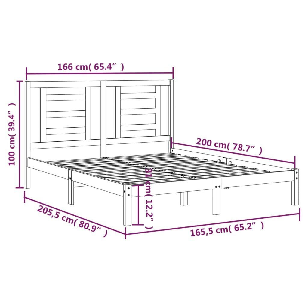 vidaXL voodiraam, valge, täismännipuit, 160 x 200 cm hind ja info | Voodid | kaup24.ee