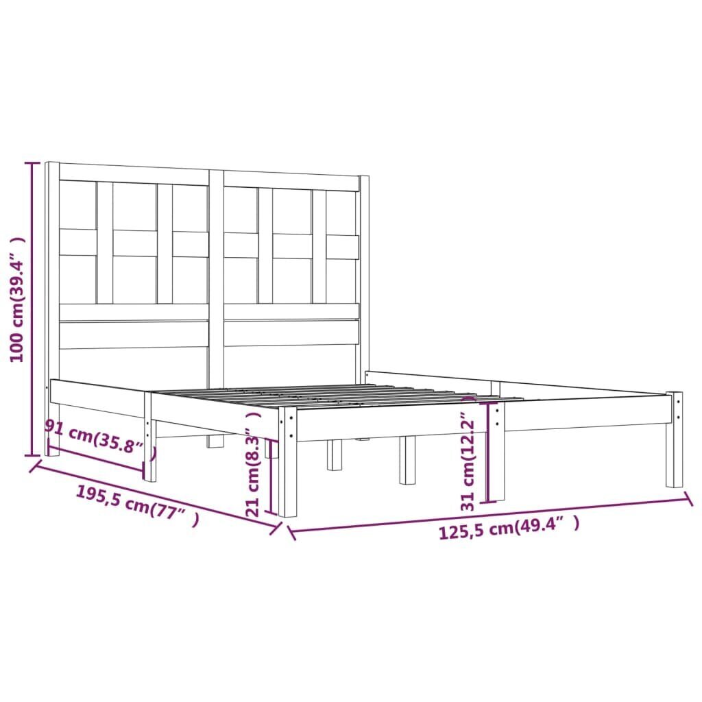 vidaXL voodiraam, must, täismännipuit, 120 x 190 cm hind ja info | Voodid | kaup24.ee