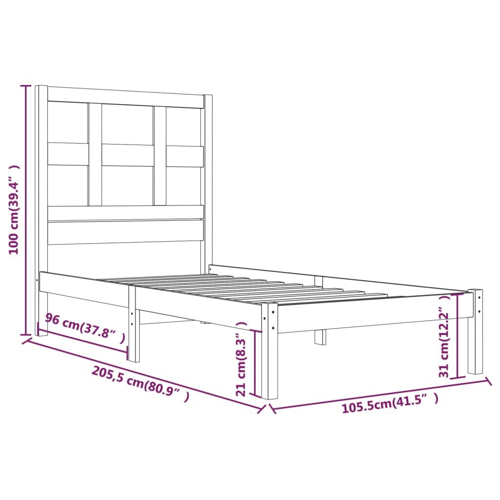 vidaXL voodiraam, täismännipuit, 100 x 200 cm hind ja info | Voodid | kaup24.ee