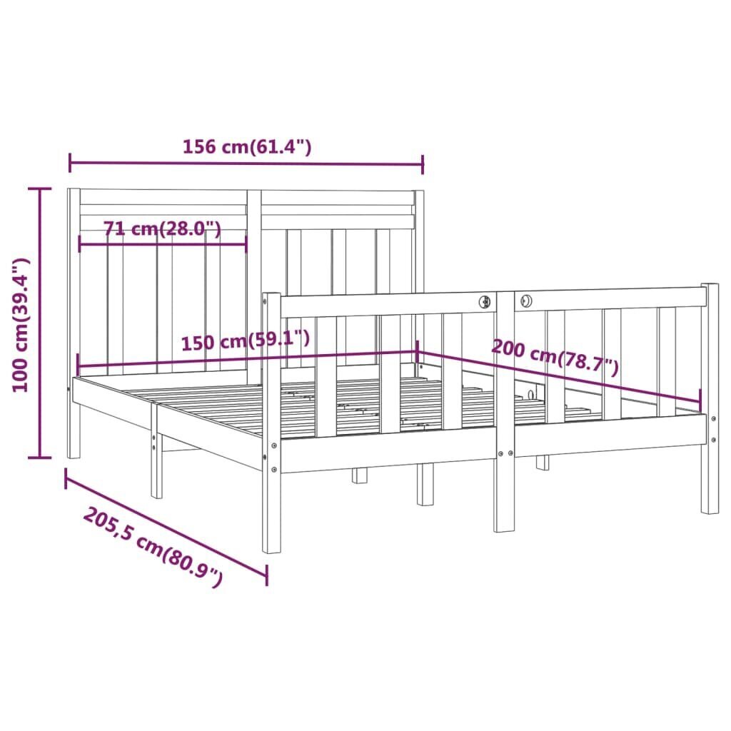 vidaXL voodiraam, valge, täismännipuit, 150 x 200 cm 5FT lai hind ja info | Voodid | kaup24.ee