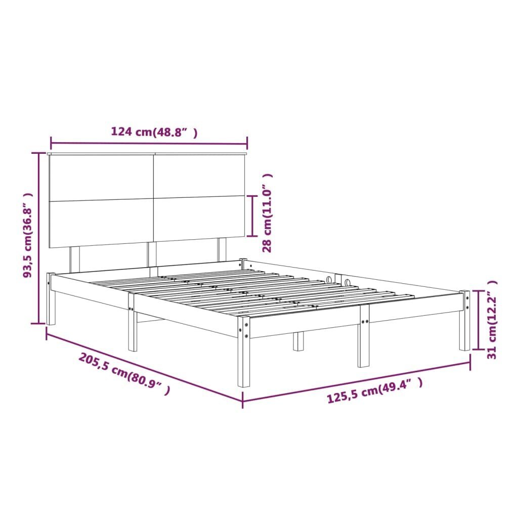 vidaXL voodiraam, täismännipuit, 120 x 200 cm hind ja info | Voodid | kaup24.ee