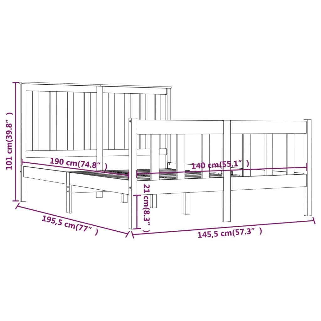 vidaXL voodiraam, täismännipuit, 140 x 190 cm hind ja info | Voodid | kaup24.ee