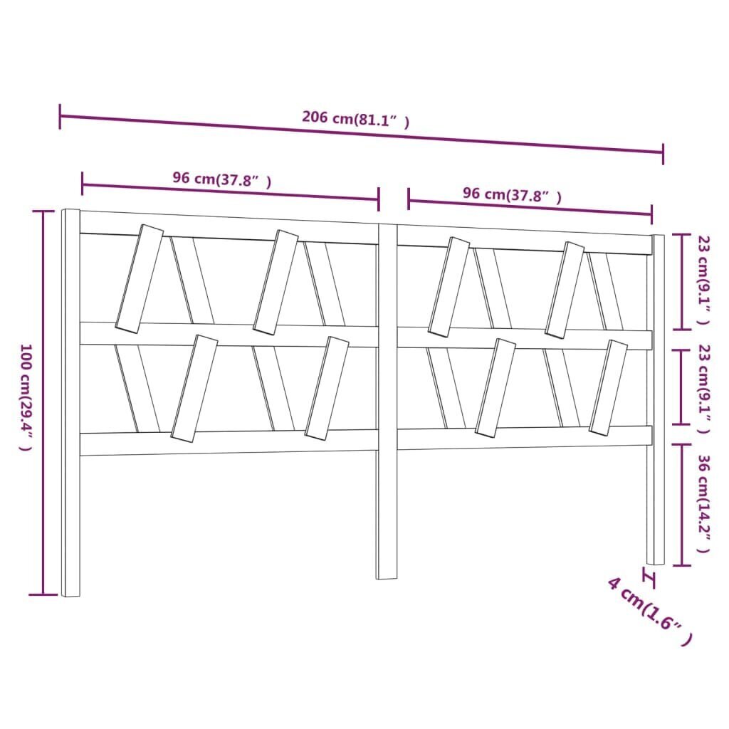 vidaXL voodipeats, 206 x 4 x 100 cm, männipuit hind ja info | Voodid | kaup24.ee