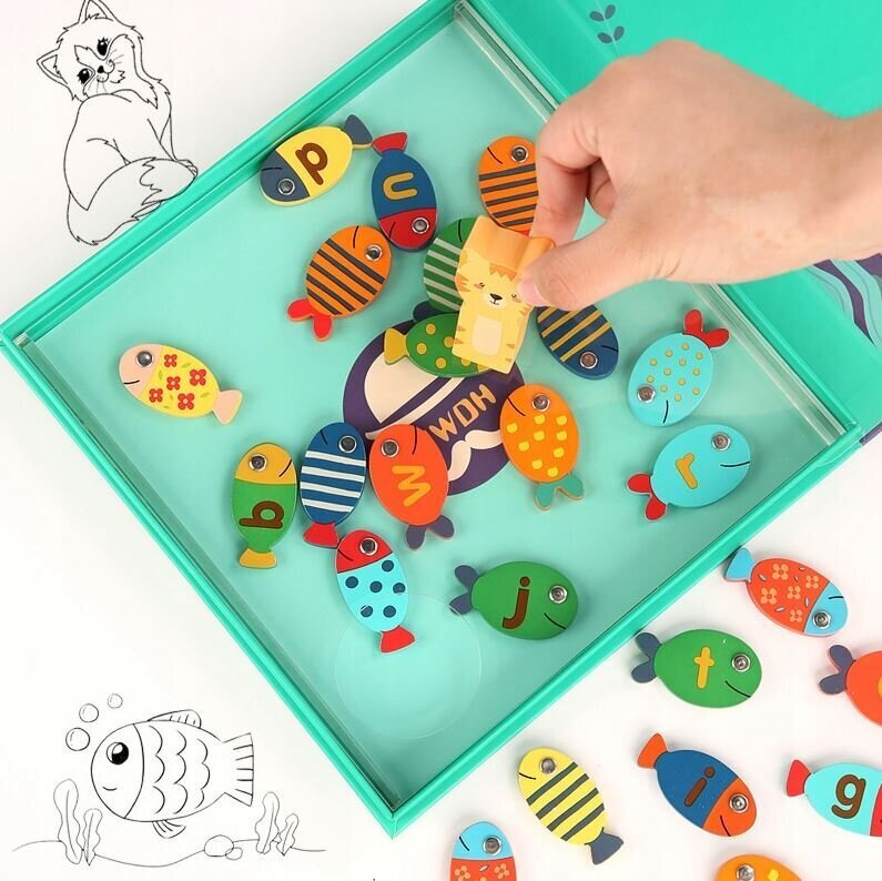 Montessori kalapüügimäng, 20 joonistega kaarti, 2 õngeritva цена и информация | Arendavad mänguasjad | kaup24.ee