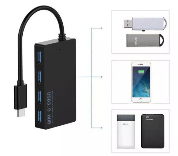 USB-C hub 4x USB 3.0 splitter ports replikator hind ja info | USB jagajad, adapterid | kaup24.ee