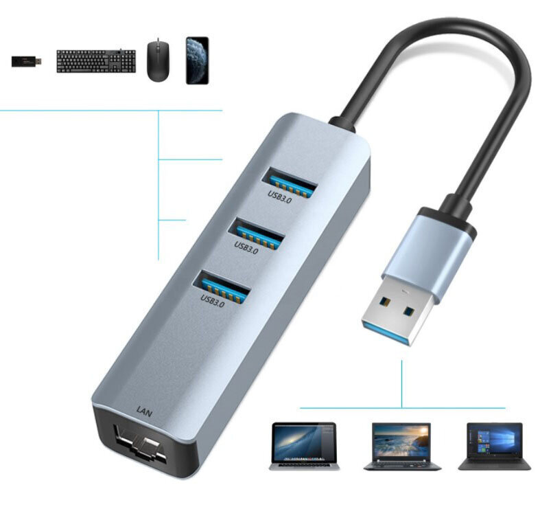 Gigabit 3x USB 3.0 LAN 1000Mbs RJ45 hind ja info | USB jagajad, adapterid | kaup24.ee