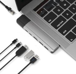 Adapter 6w1 HUB Macbook USB-C HDMI Ethernet Gigabit 1000 mbps RJ-45 M1 M2 hind ja info | USB jagajad, adapterid | kaup24.ee