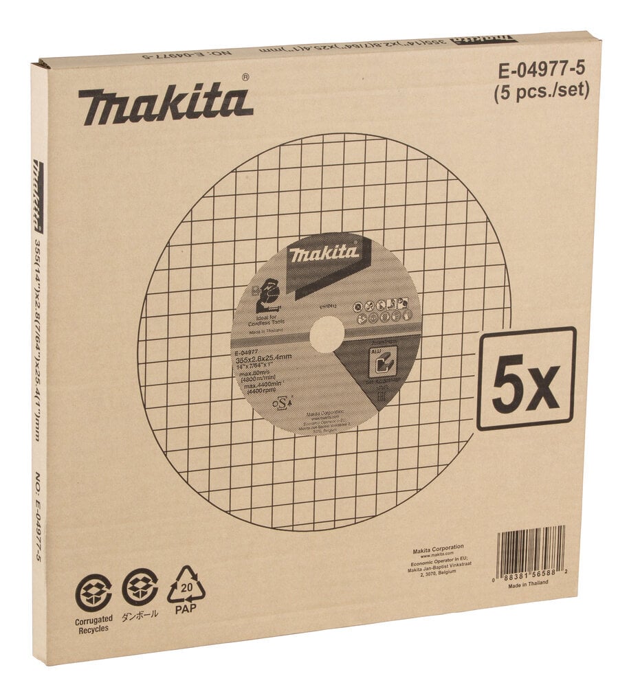 E-04977-5 Lõikeketas 14" 355 X 2,8 X 25, 4MM, ALUMIINIUM 5tk Makita цена и информация | Käsitööriistad | kaup24.ee