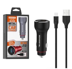 CAR CHARGER 5A BLACK + METER + CABLE IPHONE SOMOSTEL 30W 2XUSB DUAL SMS-A89 QUICK CHARGE QC 3.0 METAL - POWER DELIVERY цена и информация | Зарядные устройства для телефонов | kaup24.ee